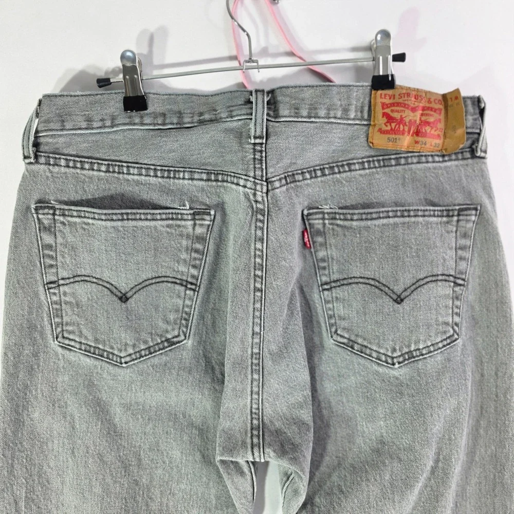 Levis 501 Original Fit Grey Button Fly Straight Leg Denim Jeans Mens 34x31